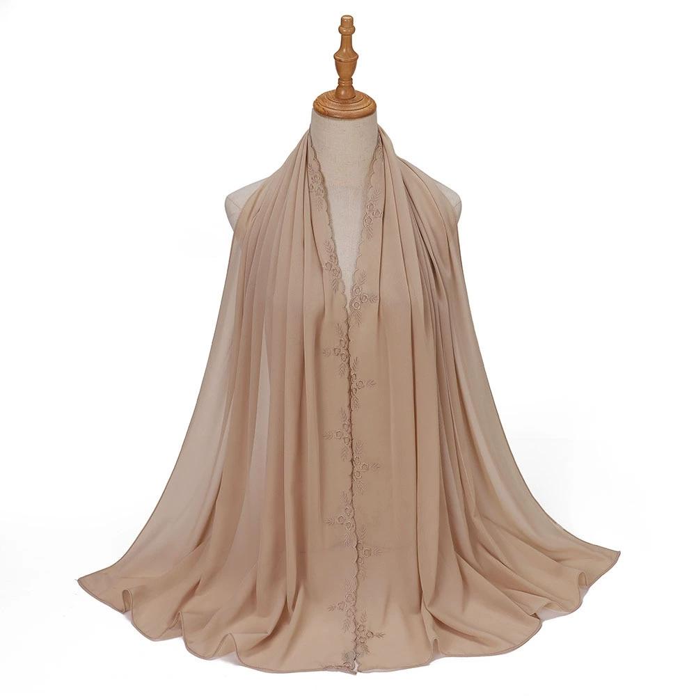 Malaysia Indonesian Embroidered Chiffon Headscarf Shawl Turban Head Wraps Good Quality Breathable Ladies' Scarf 70*175cm