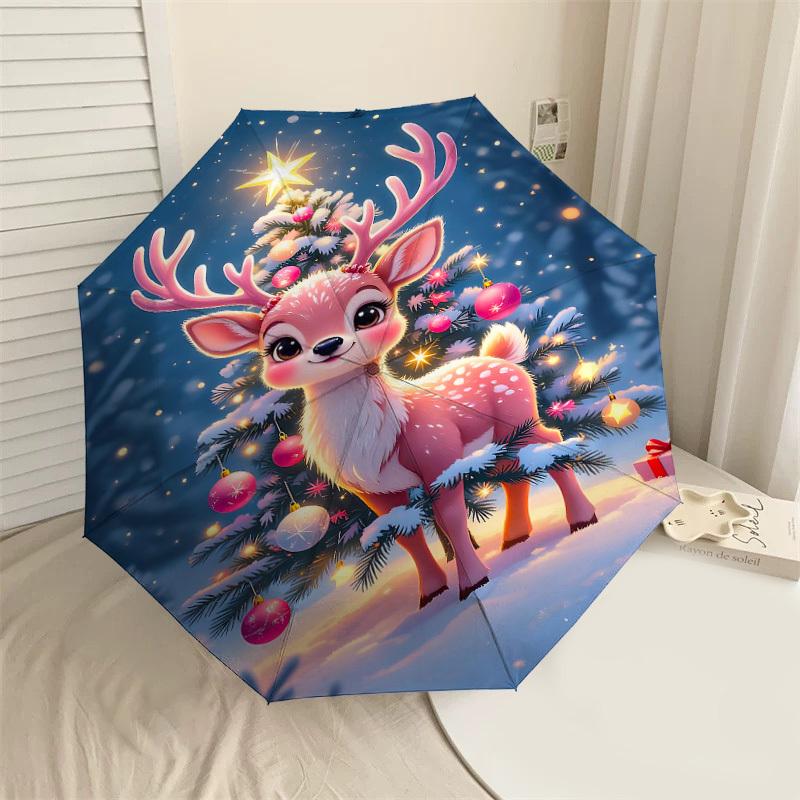 

1PC Christmas, Deer Automatic Open/Close Umbrella with Windproof, 8-Rib Sturdy Canopy, Durable Ribs, Fashionable Design, Outdoor Accessory, Fun Prin,