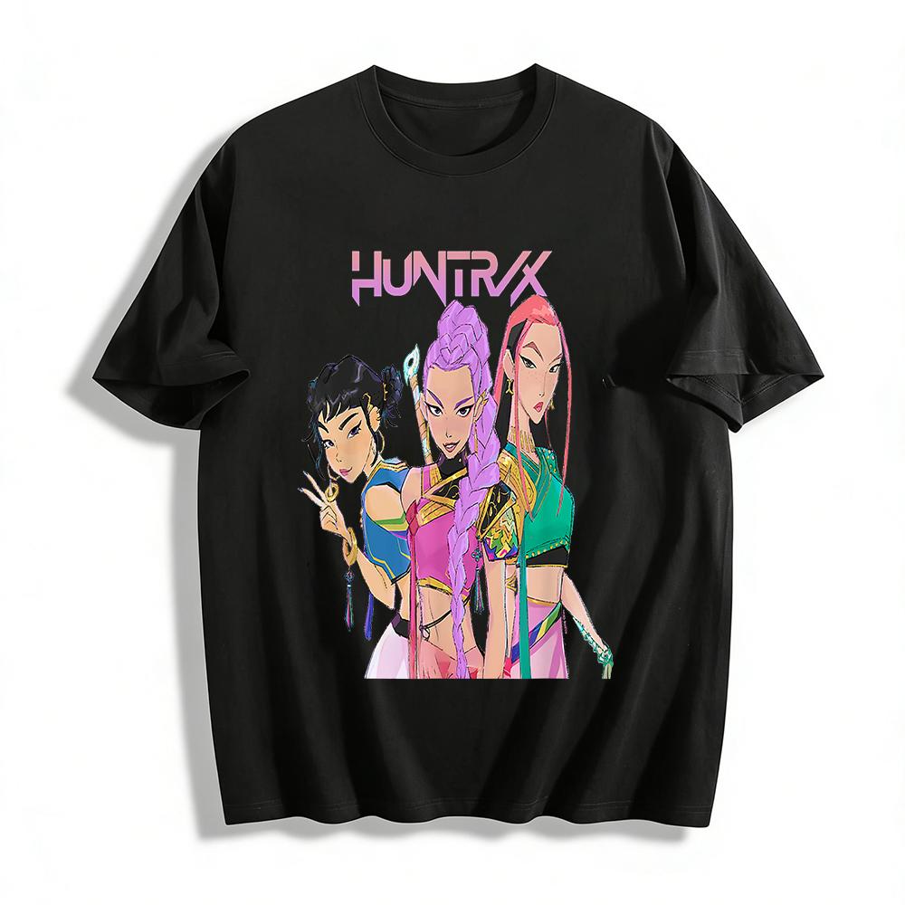 

HUNTRIX Girl Group Graphic Tee Cool Anime Style Casual Loose Top For Trendy Girls Pure cotton T-shirt XXS