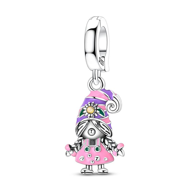 925 Silver Cartoon Doll Theme Series Pendants Bear Piggy Wizard Dwarf Charms Fit Original Bracelet Necklace Jewelry