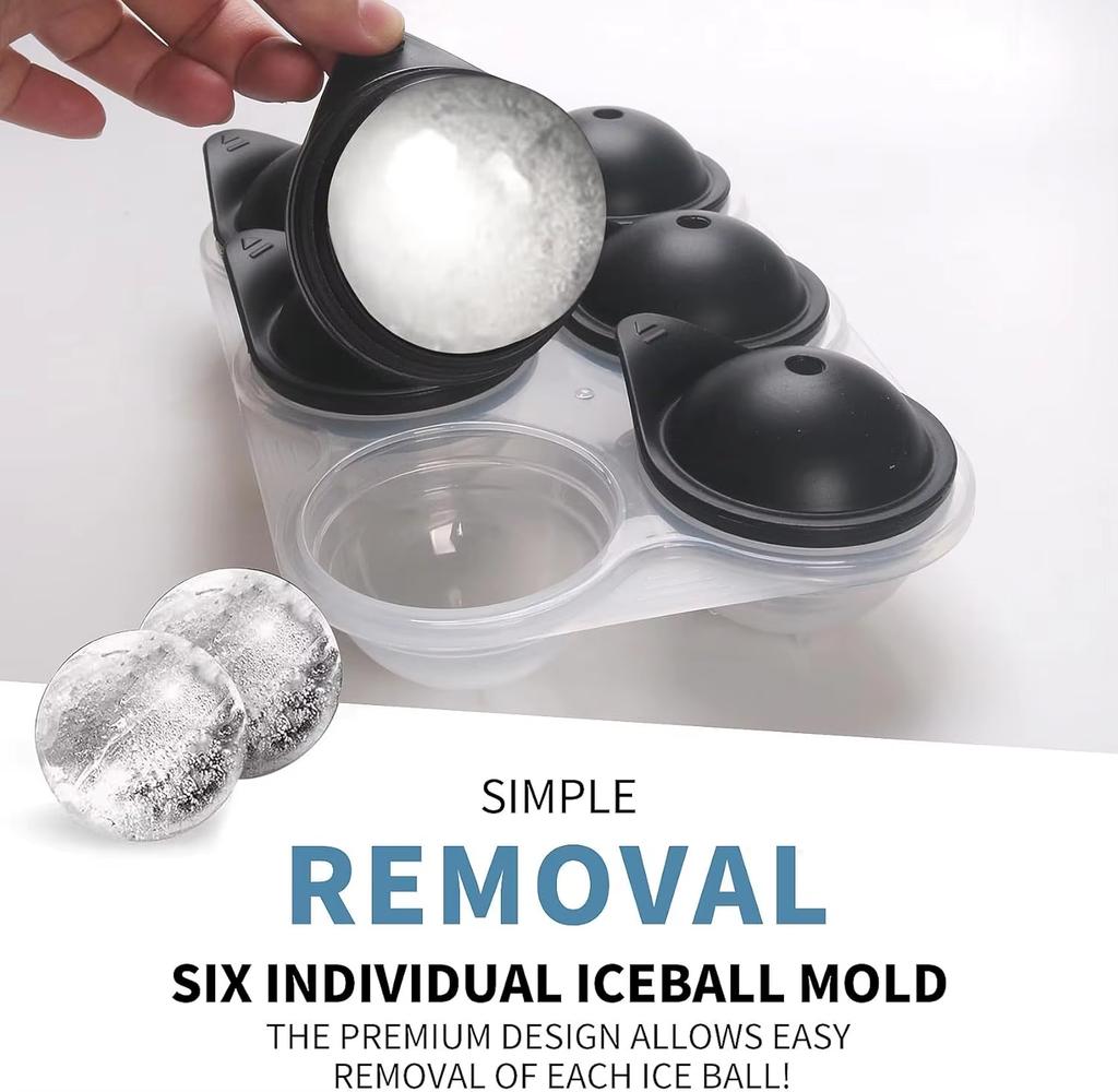 2Pcs Large Silicone Ice Cube Trays, 5cm Square & 6cm Sphere Ice Ball Maker, BPA Free, Easy Release, for Whiskey Cocktails, Black
