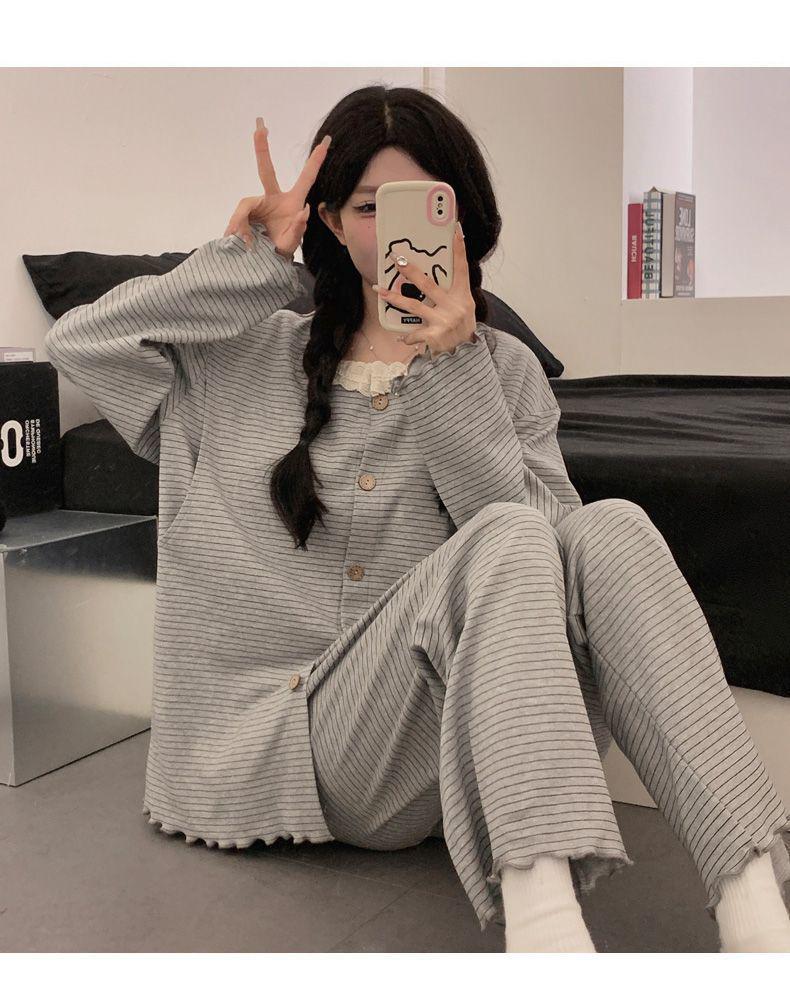 Maternity Cotton Pajamas for Spring/Autumn - Nursing and Postpartum Wear for Pregnant Women