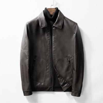 Chaqueta de Motociclista de Cuero para Hombre Chaqueta de Cuero PU Lavado Solapa de Hombre Top Delgado de Cuero para Hombre Moderna