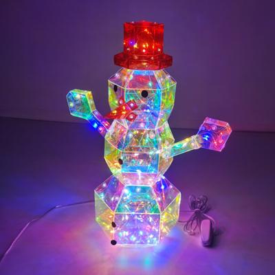Adornos de muñeco de nieve iridiscentes prismáticos navideños Figura de muñeco de nieve con luz LED Decoración de mesa alimentada por USB para decoración navideña