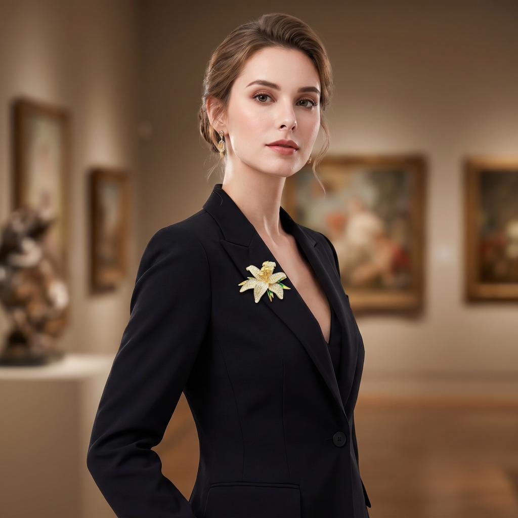 Crystal Lily Flower Brooch Pin with Rhinestone Detailing for Suit Dress Shirt Scarf Bag Jacket Lapel Accessories