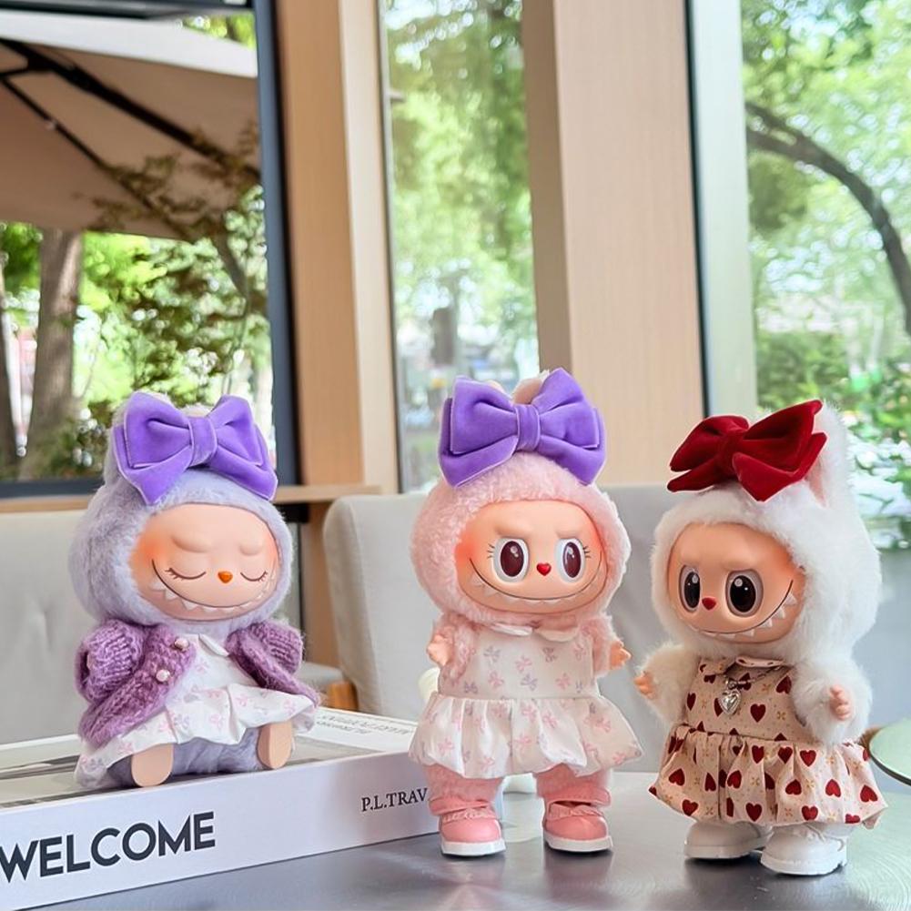 For 17cm/38cm Labubu Doll Clothes Fashion Dress Sweater Doll Clothes Color Match Cardigan Dolls Accessories Cute Decoration Little Clothes