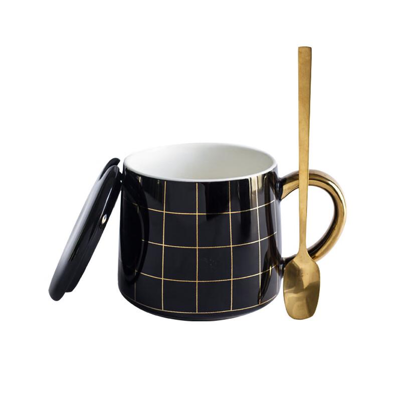 Shangqi Kreatives Schwarz-Weiß Keramik Kaffeetassen Set mit Deckel