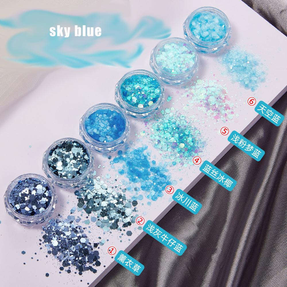 6 Color Opal Nail Powder Flakes Sequins Holographic Eco-friendly Chunky Mix Shape Luminous Glitter Sequins