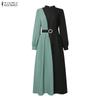 ZANZEA Damen Casual Rundhals Langarm Lose Patchwork Langes Kleid