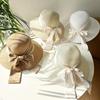 Hat Style Versatile Straw Woven Elegant Pearls Bow Womens Retro Sunshade Hats
