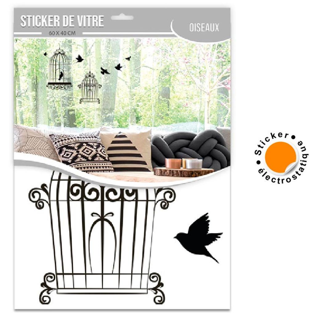 Les Trésors De Lily [R5014] - Black 'Bird Cage' Window Stickers - 40x30 Cm (2 Rooms)