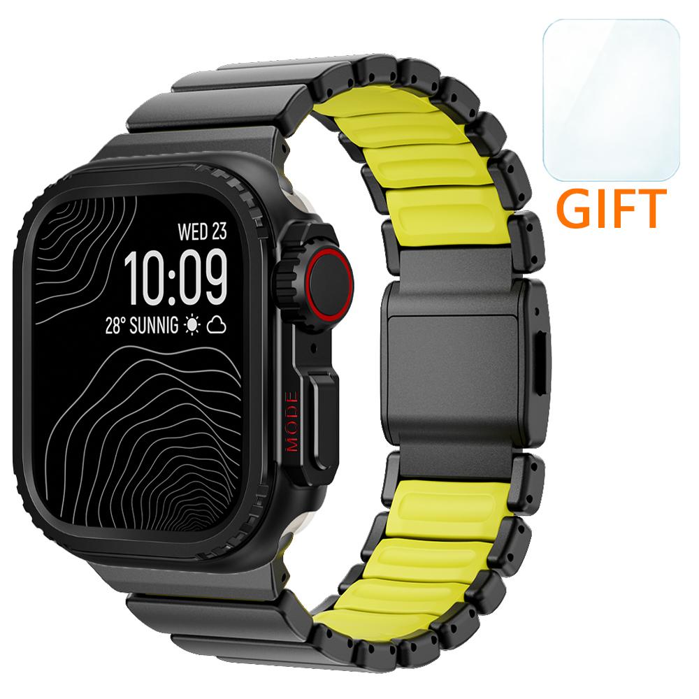 Men Titanium Band+Metal Case for Apple Watch Ultra 3 49mm Luxury Rubber Strap for iWatch Series 11 10 46mm 9 8 7 6 SE 44mm 45mm