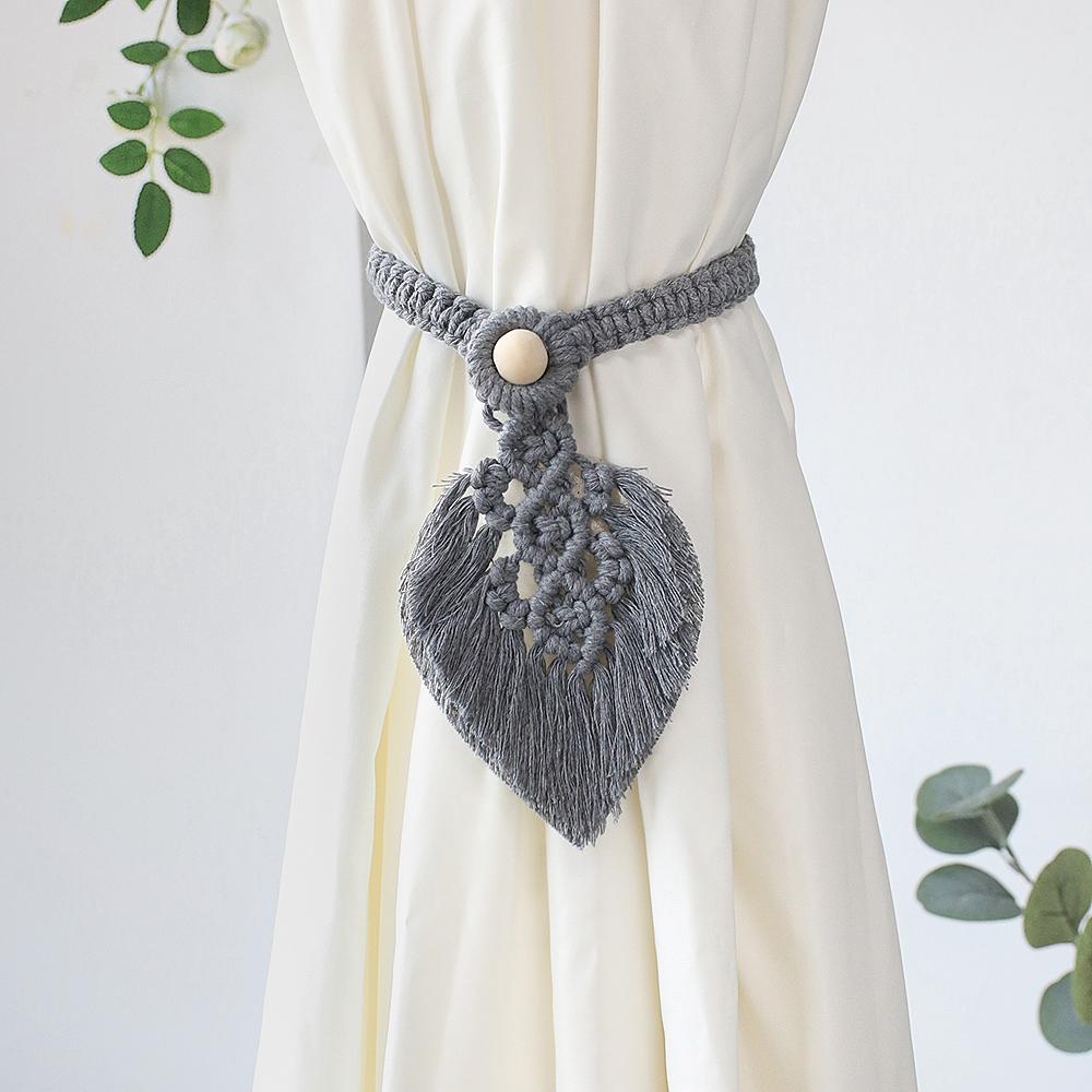 

Leaf Macrame Curtain Tiebacks Boho Home Decor Woven Cotton Rope Curtain Holdbacks with Bead Curtains Accessories for Living room