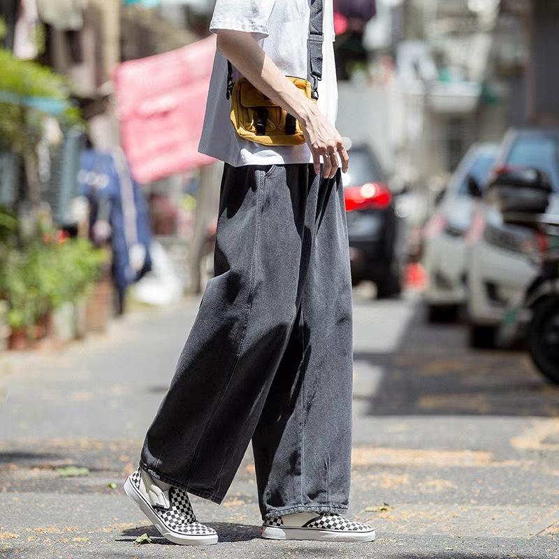 Men's Japanese Retro Wide-Leg Harem Jeans - Trendy Loose Casual Straight-Leg Trousers.