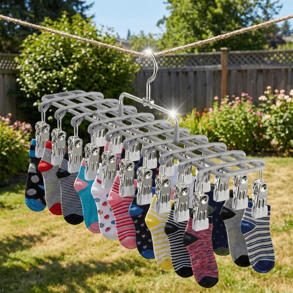 Heavy Duty Multi-Clip Drying Rack Stainless Steel Windproof Clothing Rack Laundry Hanger Outdoor