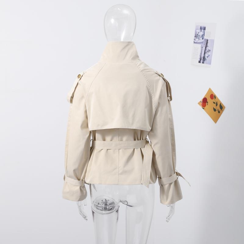 Stand Up Collar Lace-up Short Trench Coat Women's Long Sleeve Double Breasted Thin Slim Jacket Commuter Windbreaker 2025 Autumn Coatwear