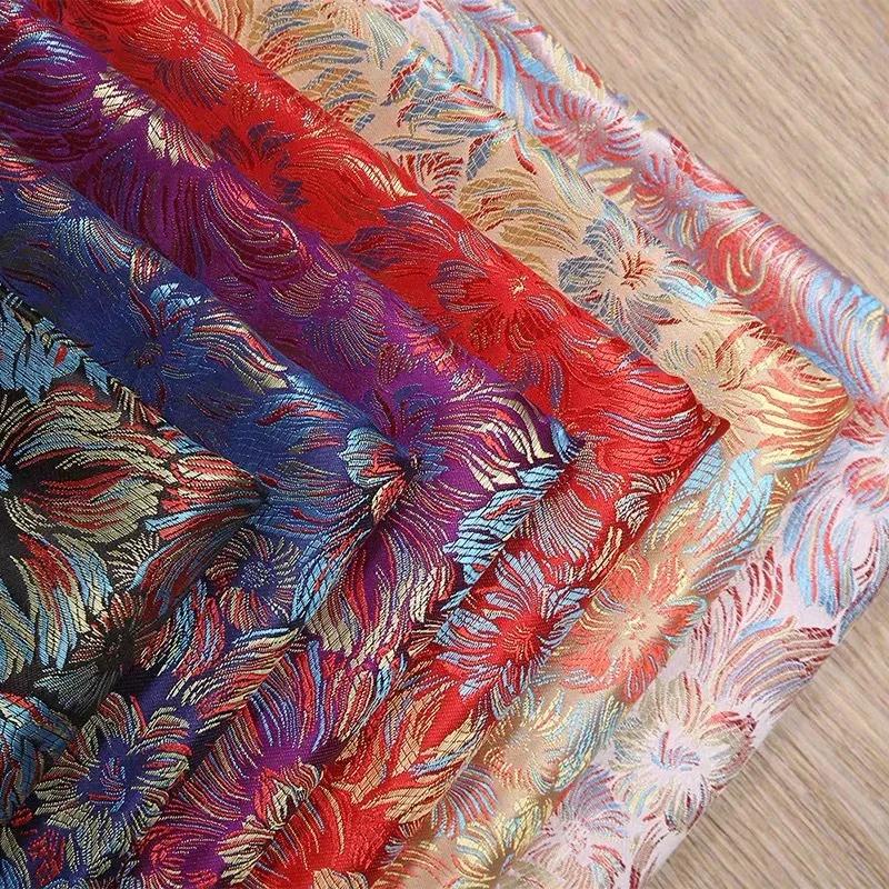 100*90Cm Damask Silk Satin Brocade Jacquard Fabric Vintage Colorful Floral for Sewing Coat Curtain Tablecloth Sofa Skirt Clothes