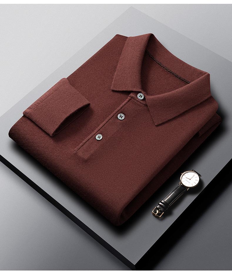 Men's Wool Silk Lapel Sweater, Solid Color, Versatile Thin Knitwear, Fashionable for All Ages.