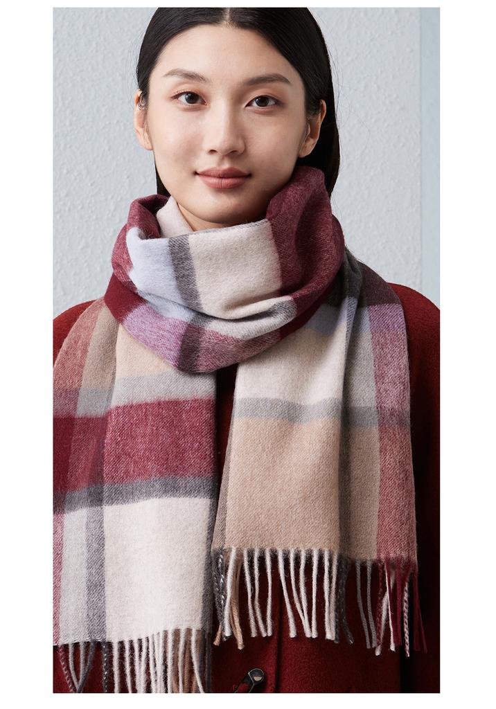 Red Bean Pure Wool Scarf Women's Autumn and Winter New Checkered Scarf Unisex Korean Fashion Versatile