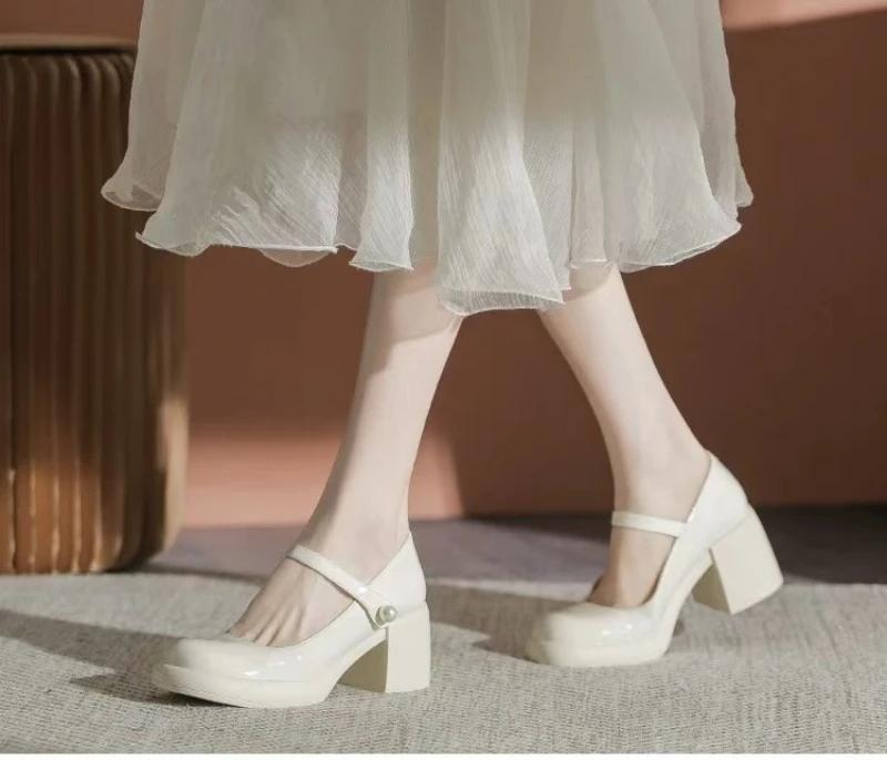 Hot Sale Shallow Mary Jane Shoes 2024 Brand Women's Shoes Buckle Strap Women's High Heels Fashion Round Toe Dress Pumps Women