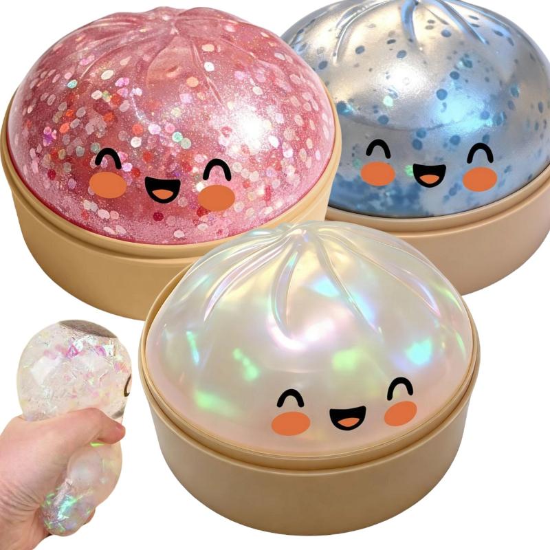 Crystal Steamer Slow Rising Squishy Simulation Steamed Bread Premium with Beads Sparkles Squeeze Toy Relax Gift Fidget Toy New