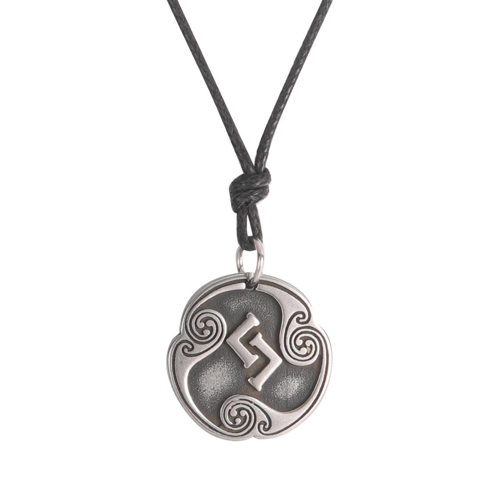 Retro Mysterious Runes Necklace Viking Jewelry Rope Chain Adjustable Necklaces Stainless Steel Pendant Amulet Jewelry