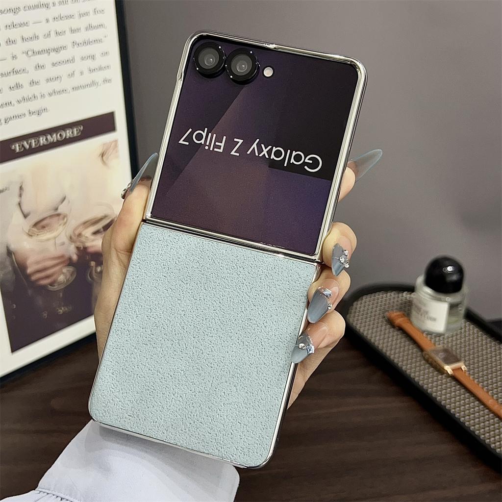 Electroplated Silver Edge Phone Case for Samsung Galaxy Z Flip 7 5G ZFlip7 Fashion 2-Piece Set Plain Shockproof Cover