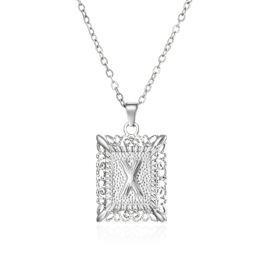 Tide 26 English Letters Stainless Steel Necklace Fashion Square Letter Hollow Pendant Necklace
