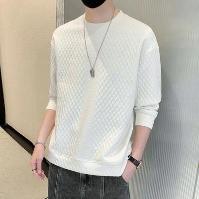 Herr vårrundhalsad diamantjacquard sweatshirt långärmad avslappnad pullover topp