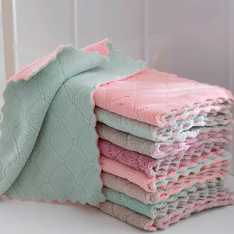 10Pcs Dishwashing Cloth Kitchen Cleaning Wipes Household Multipurpose Absorbent Nonstick Oil Fiber Cleaning Cloth