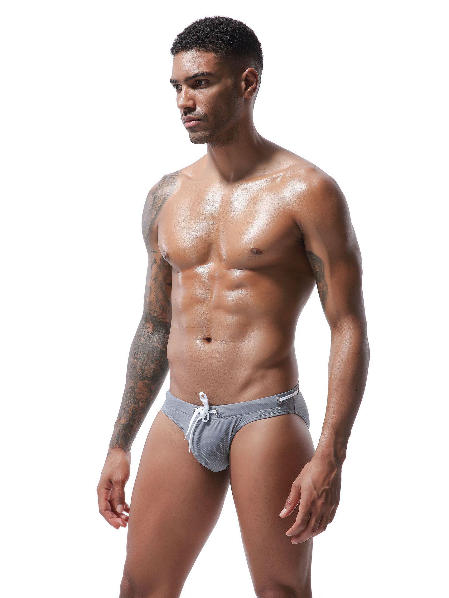 

Men s European Triangle Bikini Swim Trunks - Swimsuit with Drawstring m903 M сірий колір