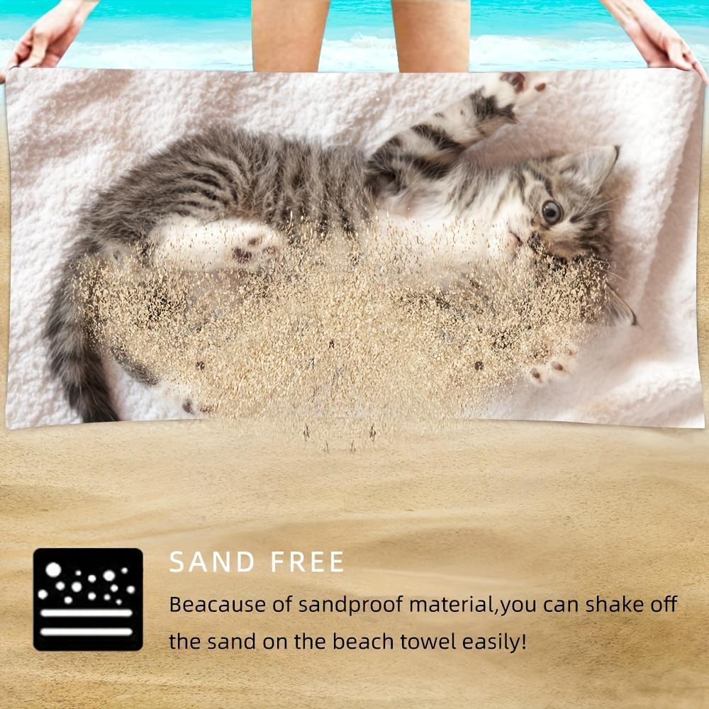 Cute Tabby Kitten Beach Towel 2D Oversized Quick Dry Sand Free Towel for Beach Pool Swimming Travel Soft Absorbent Towel Gift