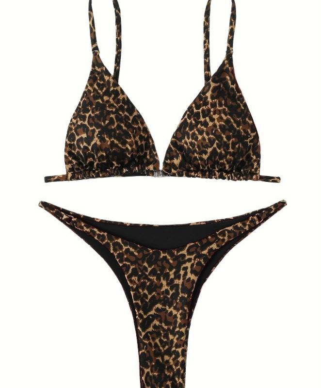 Damen Badeanzug Leopardenmuster Zweiteiliger Badeanzug Bikini Set Strandbekleidung Badeanzüge