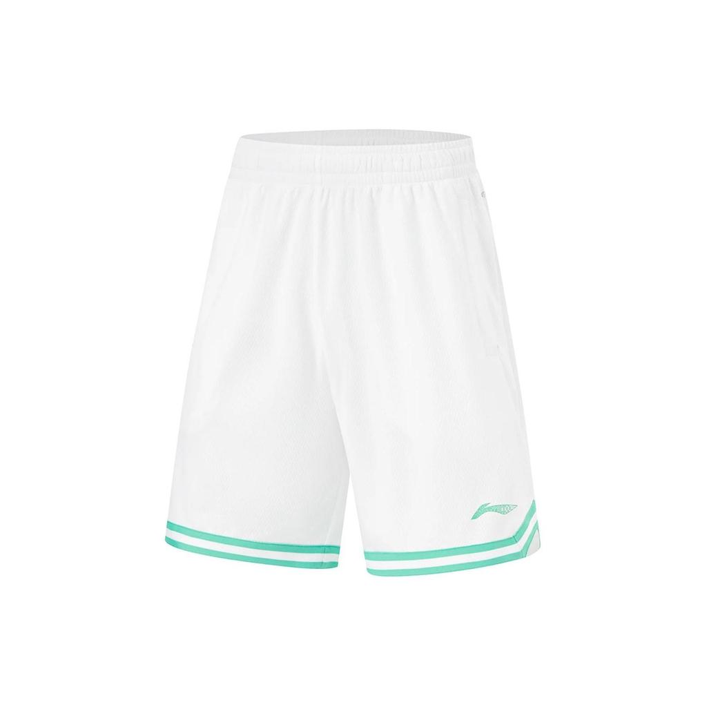 Li Ning CBA Series Striped Color Block Mid Waist Straight Basketball Shorts Men shorts White AAPU097-7