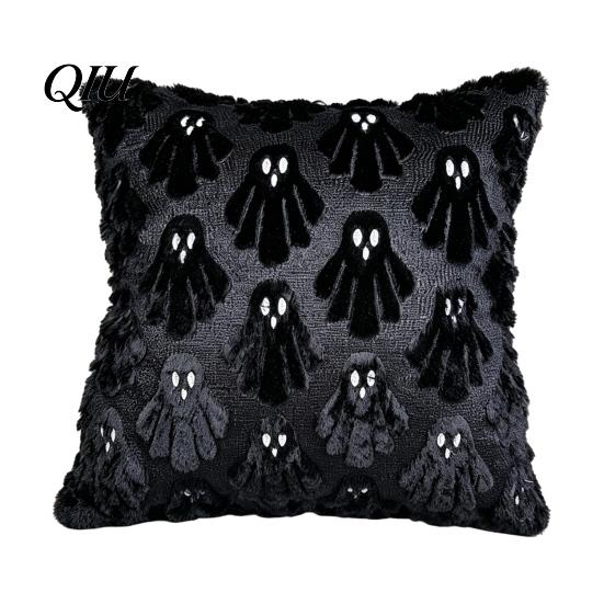 Simple Fashionable Holiday Ornaments Halloween Ghost Cushion Cover, Fuzzy Throw Pillow 18x18 Inch Durable Zippered Protectors Washable Plush Case for