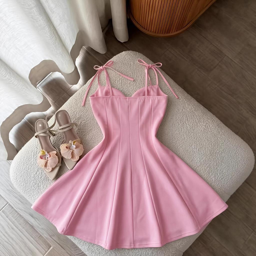 2026 Spring Suspender Heart-shaped Collar Dress, Strap Waist Swing Skirt, Pendant Decoration, Sweet and Spicy Girl Style