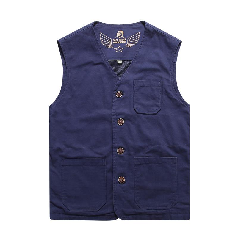 Large Size Style Men s Casual Vests Cotton Breathable Mesh Sleeveless Jackets Male Outwdoor Fishing Waistcoat M темно-синий
