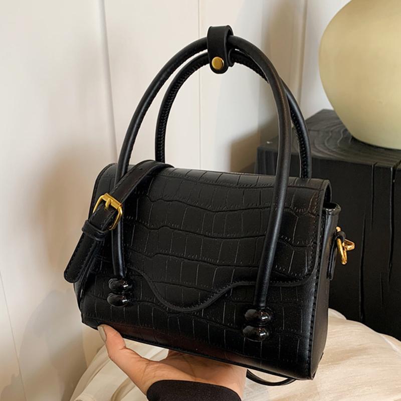 Stone Pattern PU Leather Handbags for Women Monochrome Female Shoulder Bags White Pink High Quality Fashion