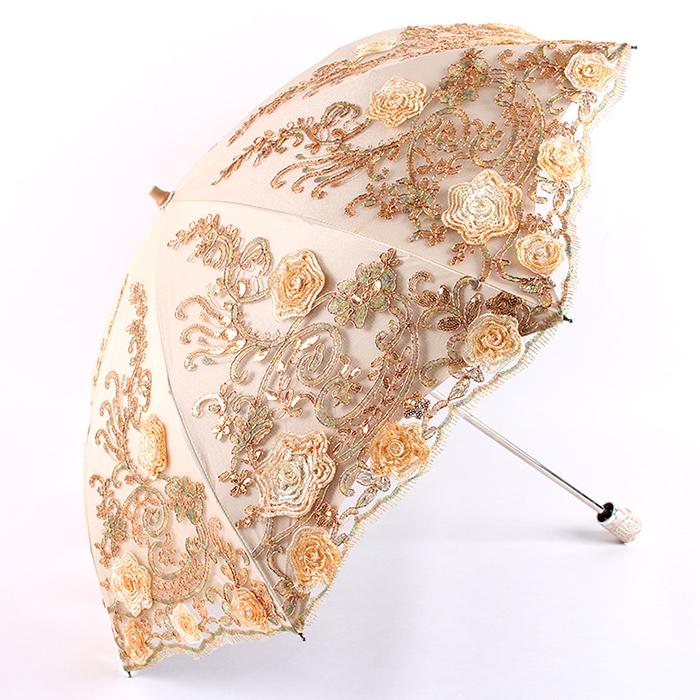 Lace Embroidery Sun & Rain Dual-Use UV Protection Folding Parasol Umbrella