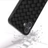 For iPhone 16 Plus Case Woven Texture Leather+PC+TPU Hybrid Phone Cover