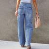 Women's Mid- Stretch Jeans Fashion Straight Leg Denim Pants With Pockets