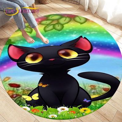 3D Cartoon Cute Cat Area Rug,Round Carpet Rug for Living Room BedRoom Sofa Chair,Kids Play Crawl Soft Non-slip Floor Mat Gift