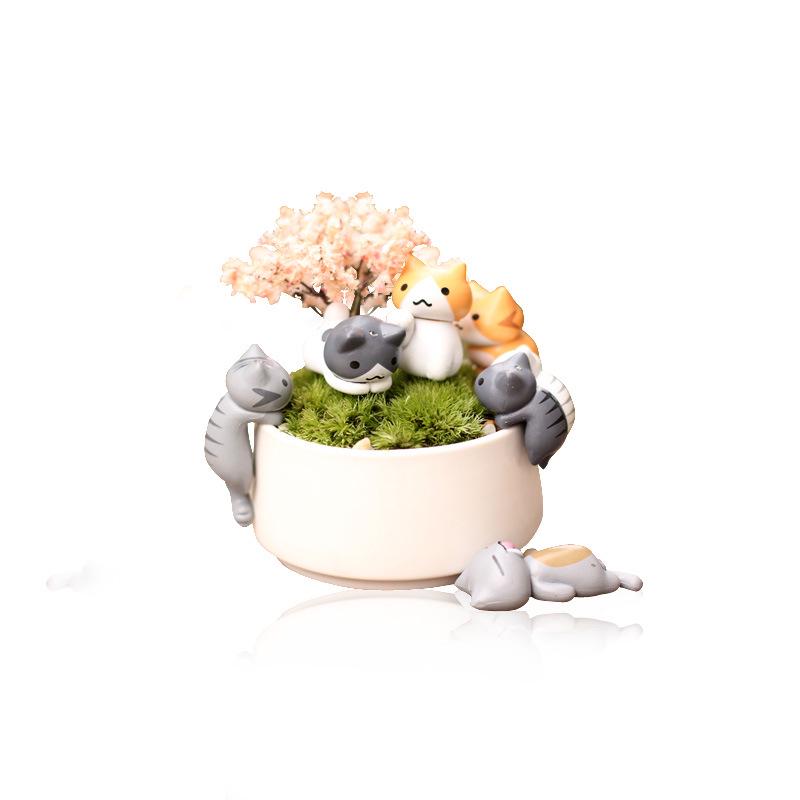 Adorable Cat Teacher Succulent Pot Moss Figurine - DIY Cake Decoration