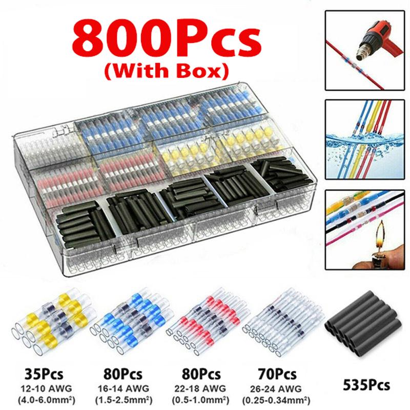 50/1000Pcs Heat Shrink Butt Crimp Terminals Waterproof Solder Thermal Casing Seal Electrical Cable Wire Connector for Car Marine