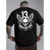 Luck One 13 Ανδρικό Κοντομάνικο T-Shirt με Γραφικό Σχέδιο στην Πλάτη - Ζωντανό Κίτρινο με Έντονο 13, Σχέδιο με Φτερά και Κρανίο, Διαπνέον, Στρογγυλή Λαιμόκοψη, Casual, Καλοκαιρινό