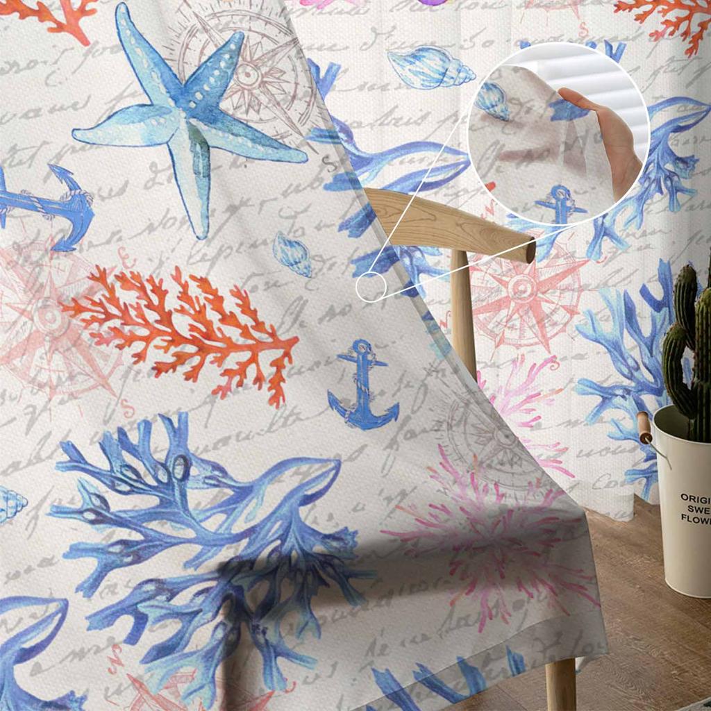 Seesterne Muscheln Tüll Fenstervorhänge für Schlafzimmer Luxuriöse Heimdeko Vorhänge im Wohnzimmer Chiffon Paneele