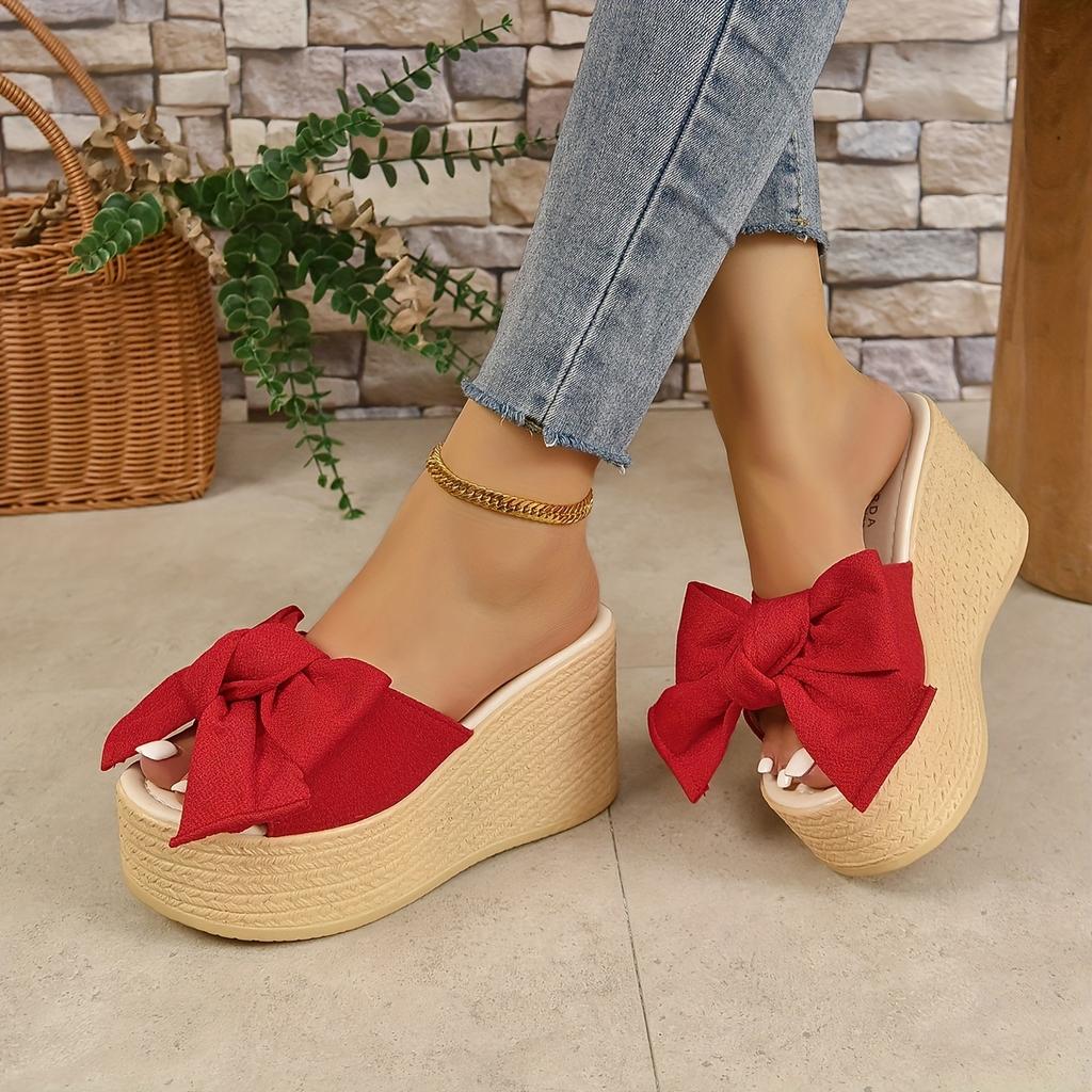 Fashion Aphixta Red Summer 9cm Wedge Heels Slippers Women Big Butterfly Mulers 4cm Platform Sandals Clog Shoe Slides Plus Size 43