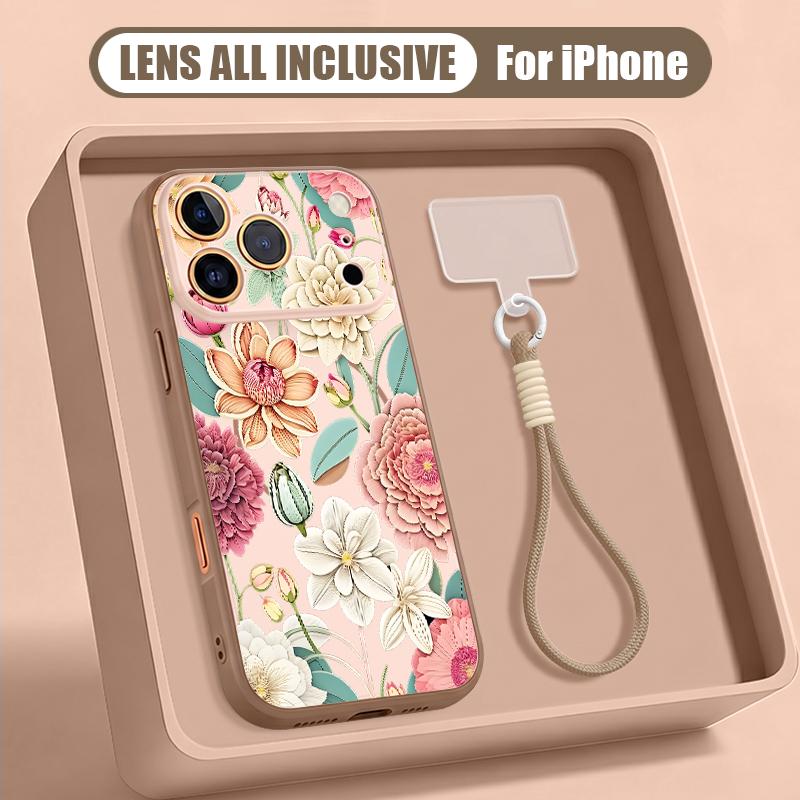 Watercolor Flowers Print Hand Strap Case For iPhone 17 Pro Max iPhone 16 15 14 13 Pro Max Magnetic For Magsafe Hybrid TPU+PC Matte Cover