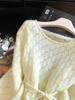 Women's French Lace Patchwork Hollow Knit Pullover – Soft, Fluffy, Waist-Cinched, Stylish Long Sleeve for Early Autumn