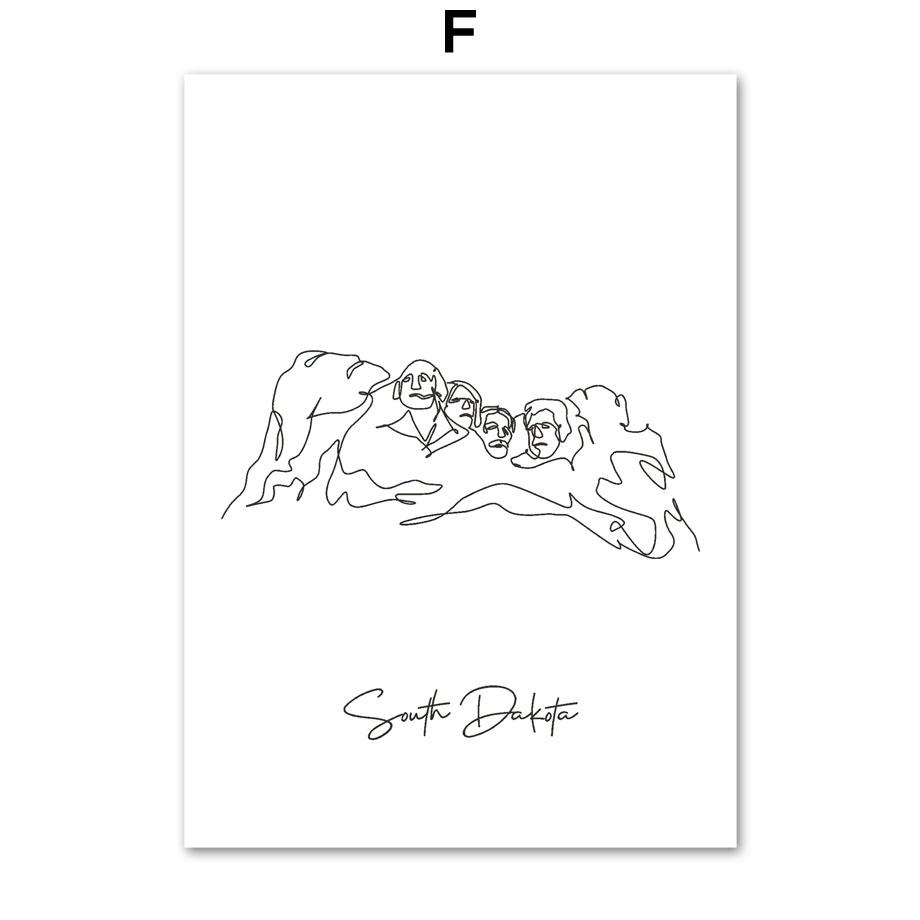 Taj Mahal Statue Of Liberty Milan Cathedral Line Wall Art Prints Canvas Painting Nordic Poster Decor Pictures For Living Room